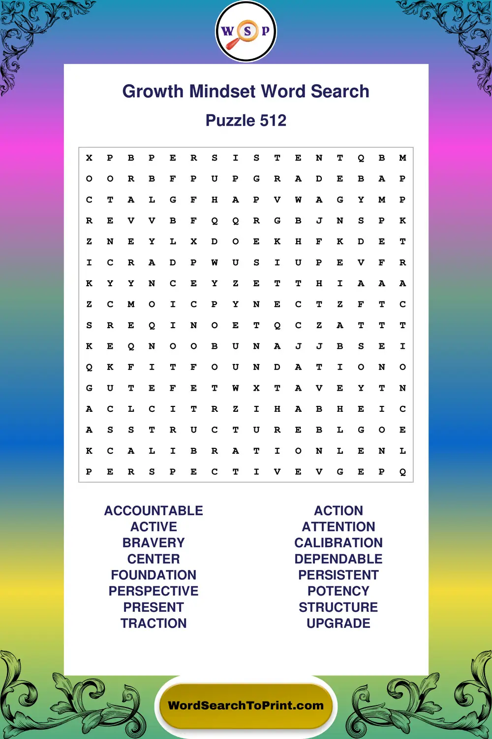 Growth Mindset Word Search Puzzle 512