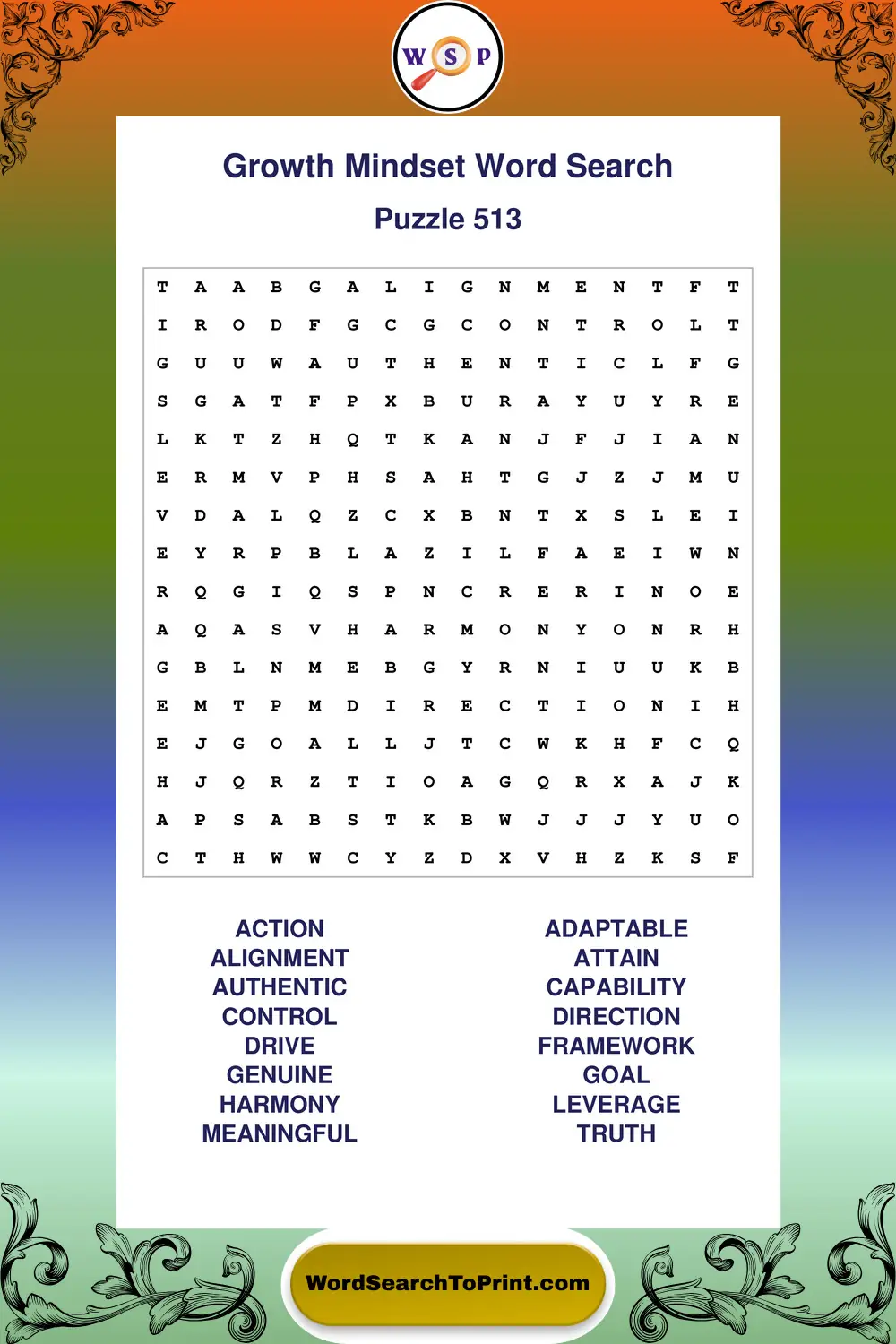 Growth Mindset Word Search Puzzle 513
