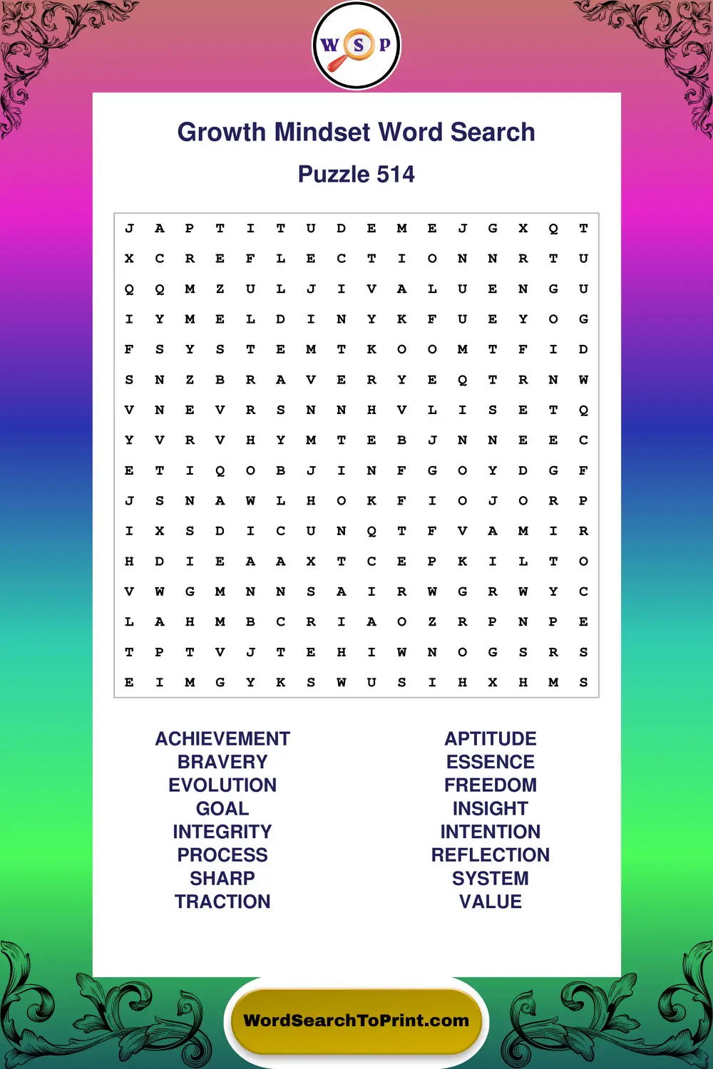 Growth Mindset Word Search Puzzle 514