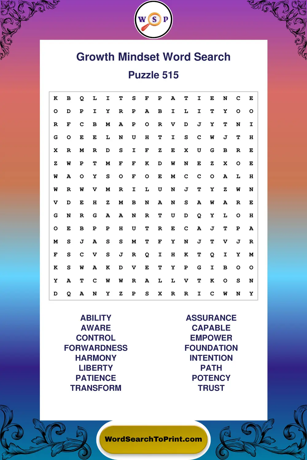 Growth Mindset Word Search Puzzle 515