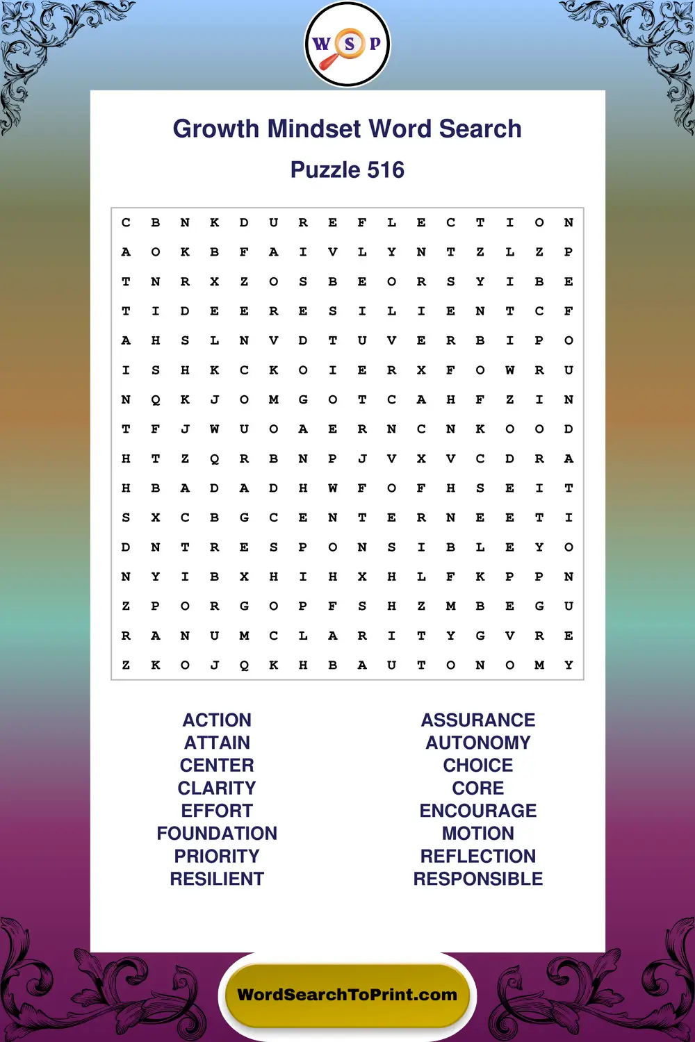 Growth Mindset Word Search Puzzle 516