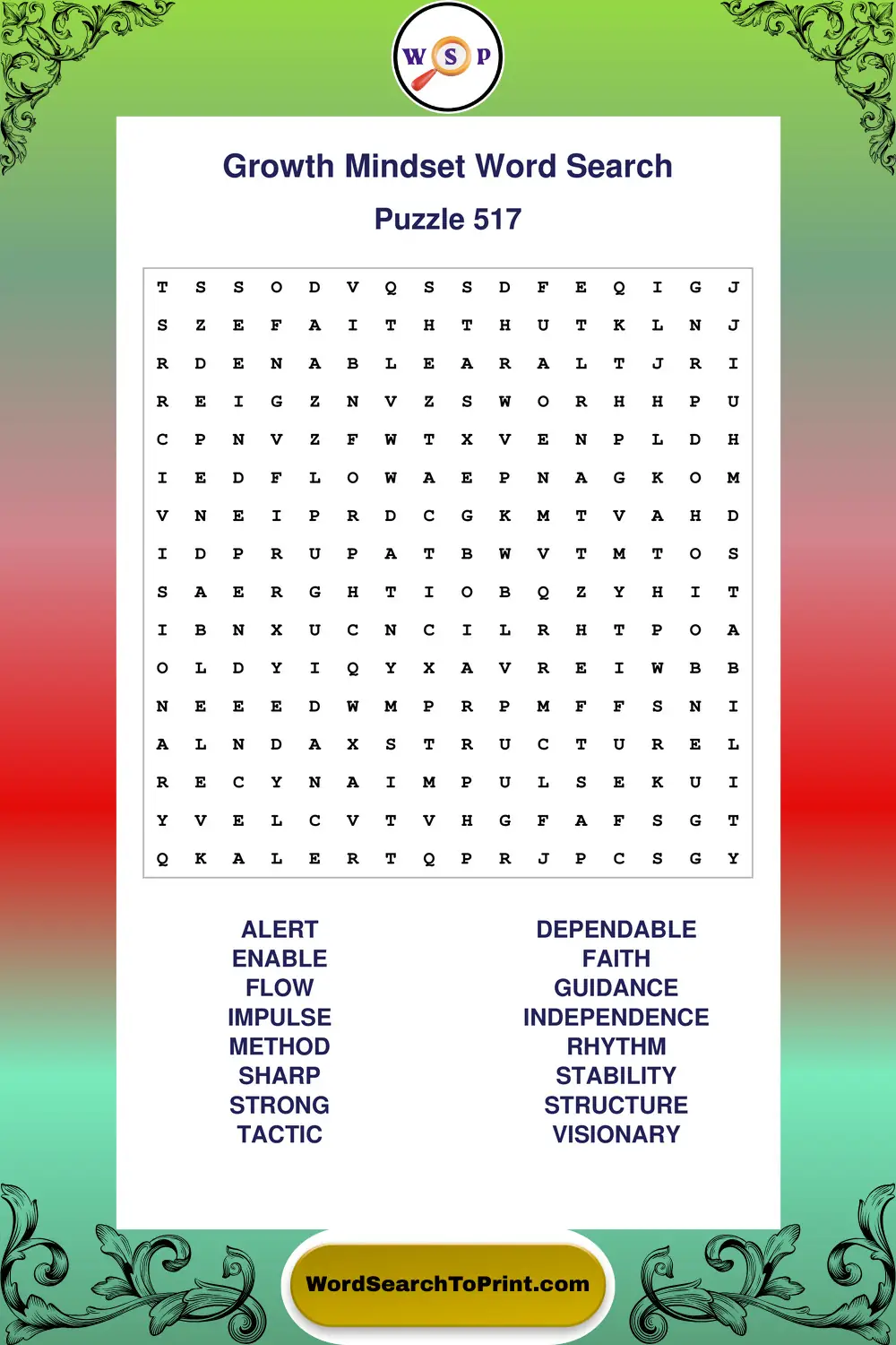 Growth Mindset Word Search Puzzle 517