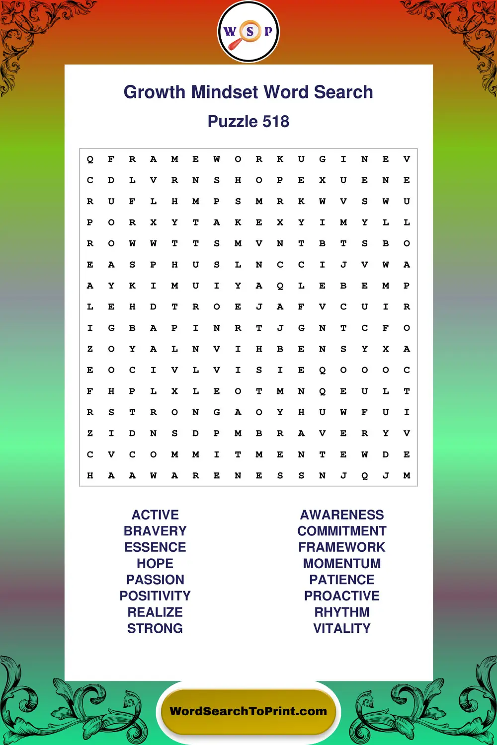 Growth Mindset Word Search Puzzle 518