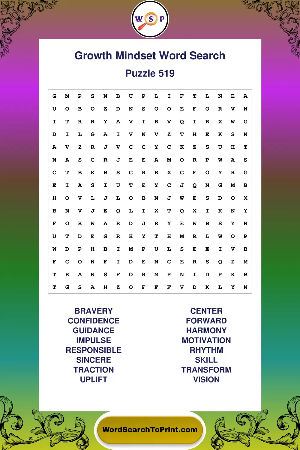 Growth Mindset Word Search Puzzle 519