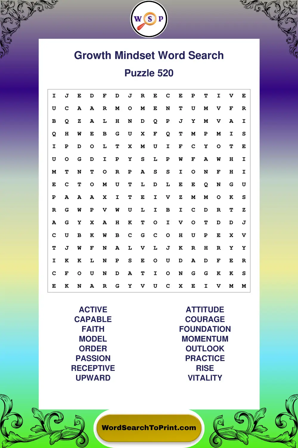 Growth Mindset Word Search Puzzle 520