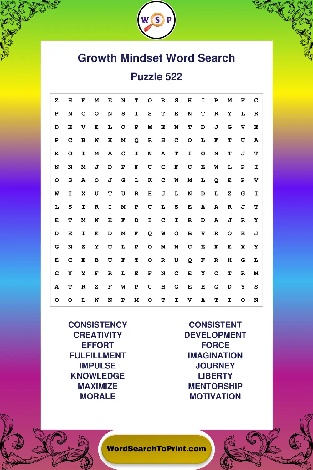 Growth Mindset Word Search Puzzle 522