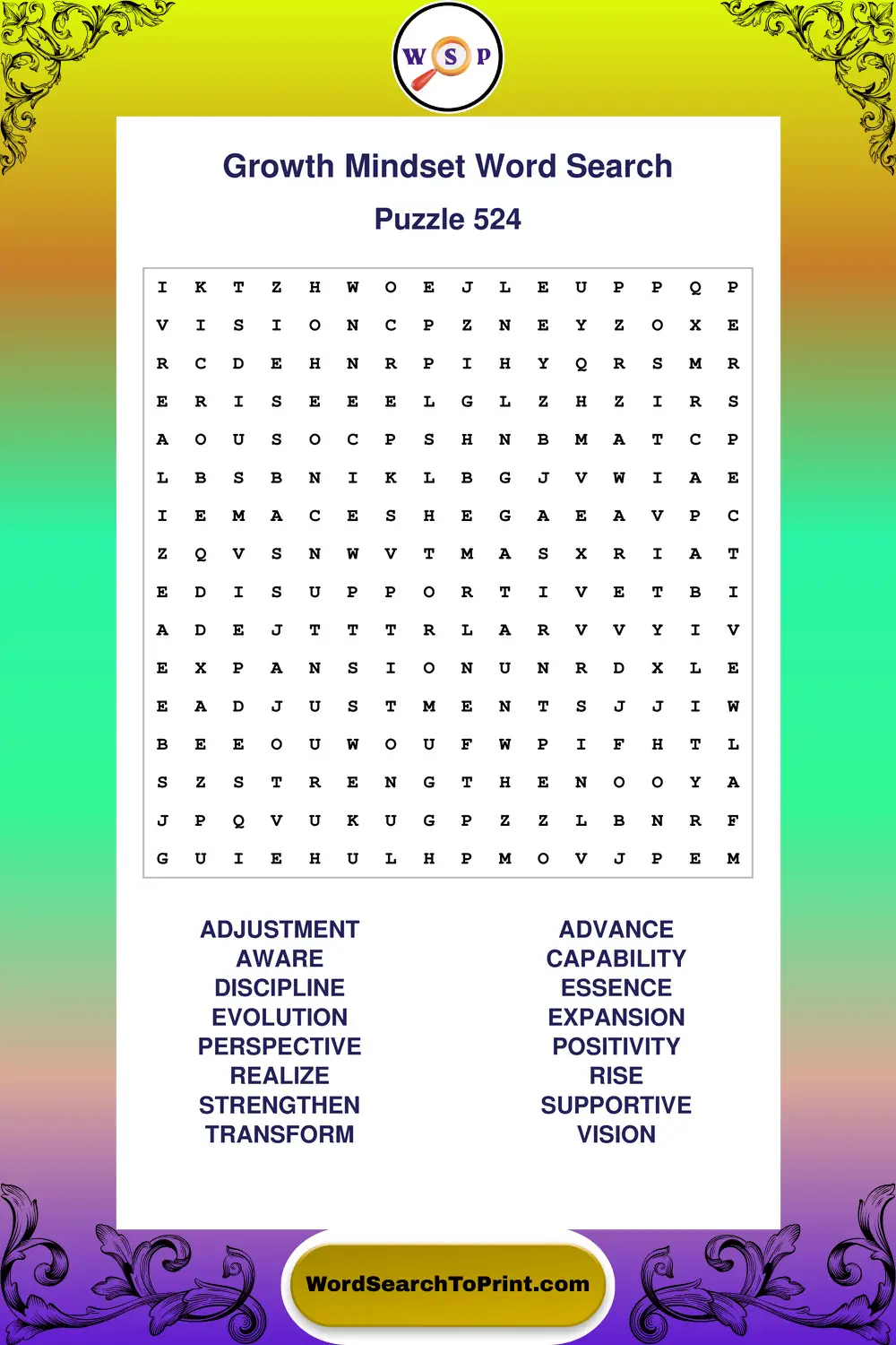 Growth Mindset Word Search Puzzle 524