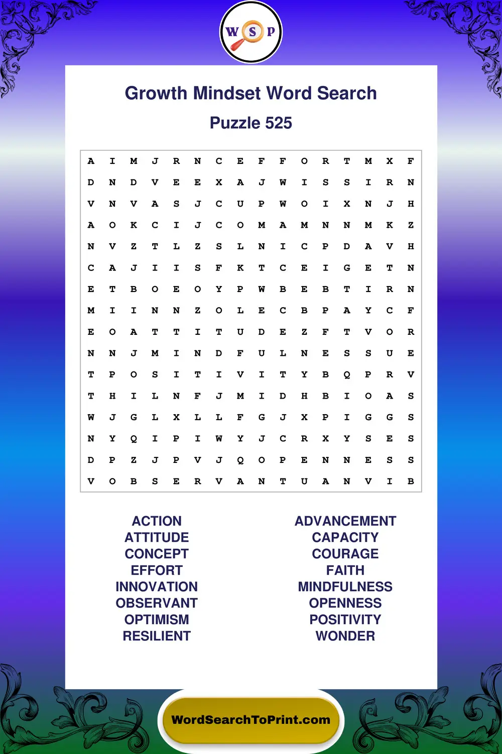 Growth Mindset Word Search Puzzle 525