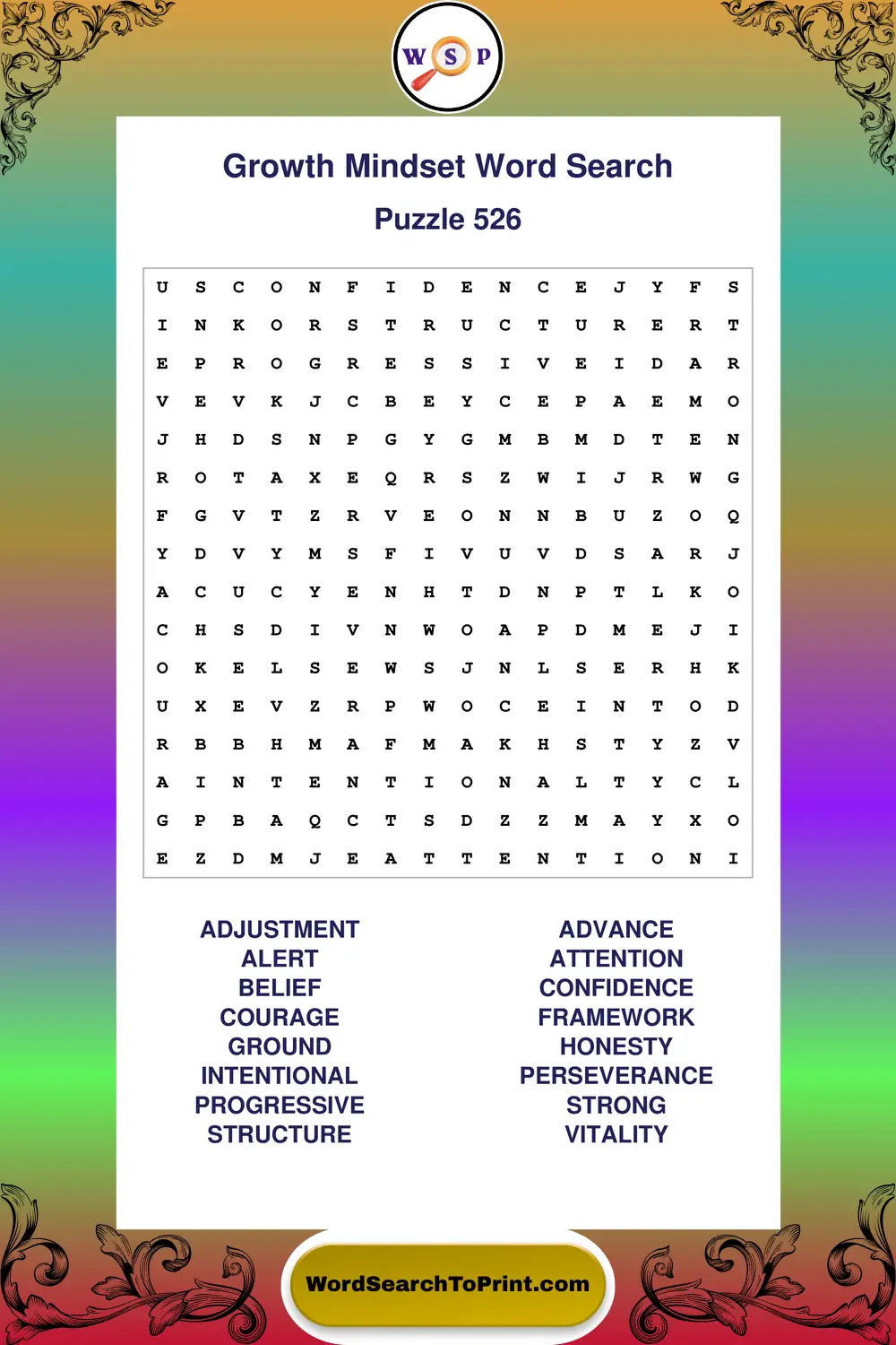 Growth Mindset Word Search Puzzle 526