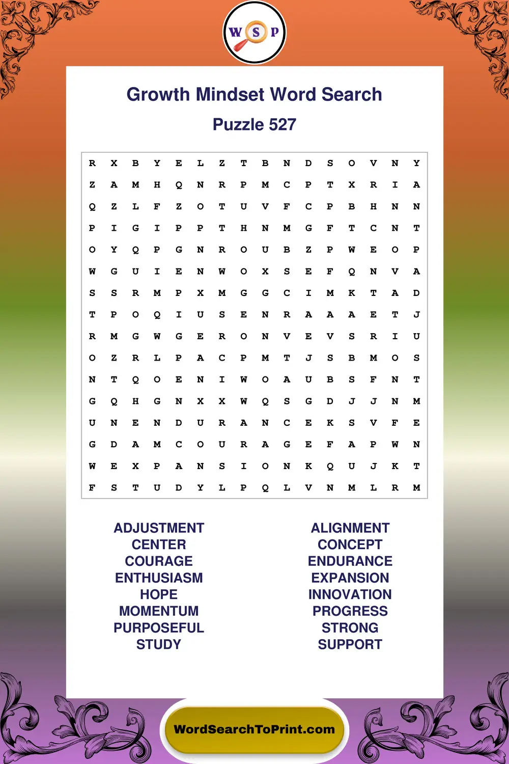 Growth Mindset Word Search Puzzle 527