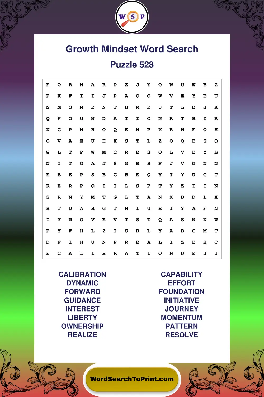 Growth Mindset Word Search Puzzle 528