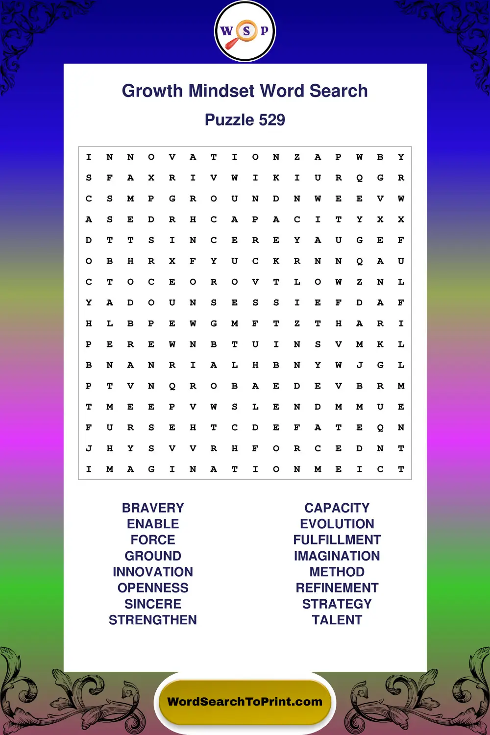 Growth Mindset Word Search Puzzle 529