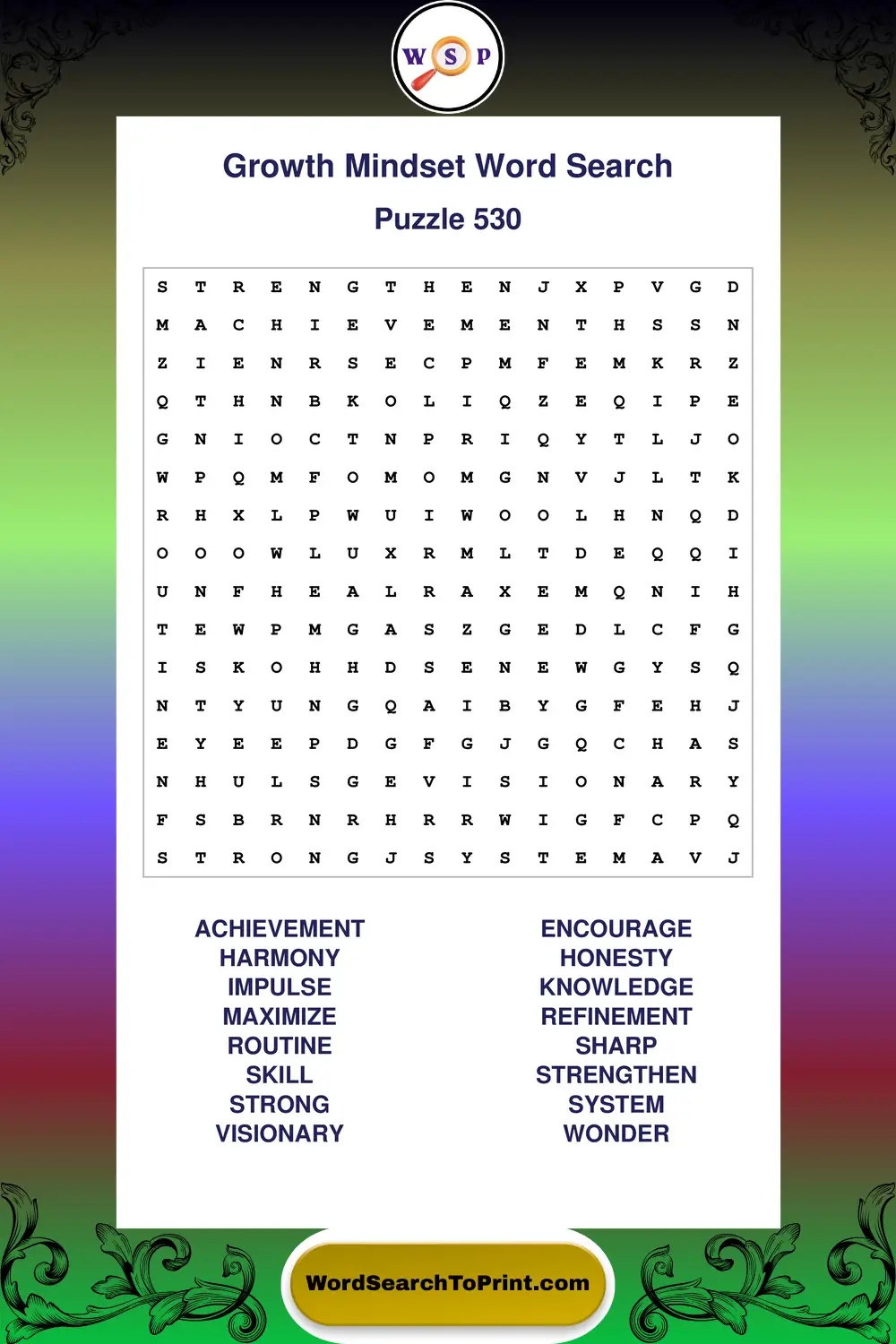 Growth Mindset Word Search Puzzle 530