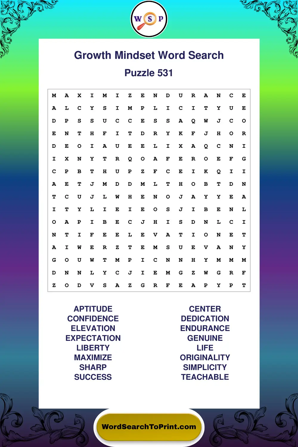 Growth Mindset Word Search Puzzle 531