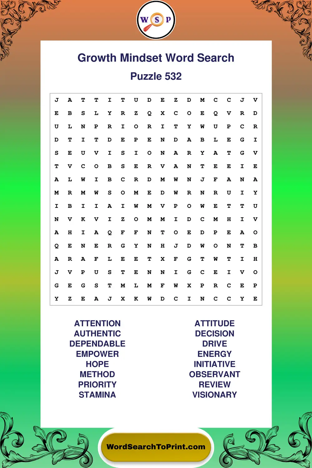 Growth Mindset Word Search Puzzle 532