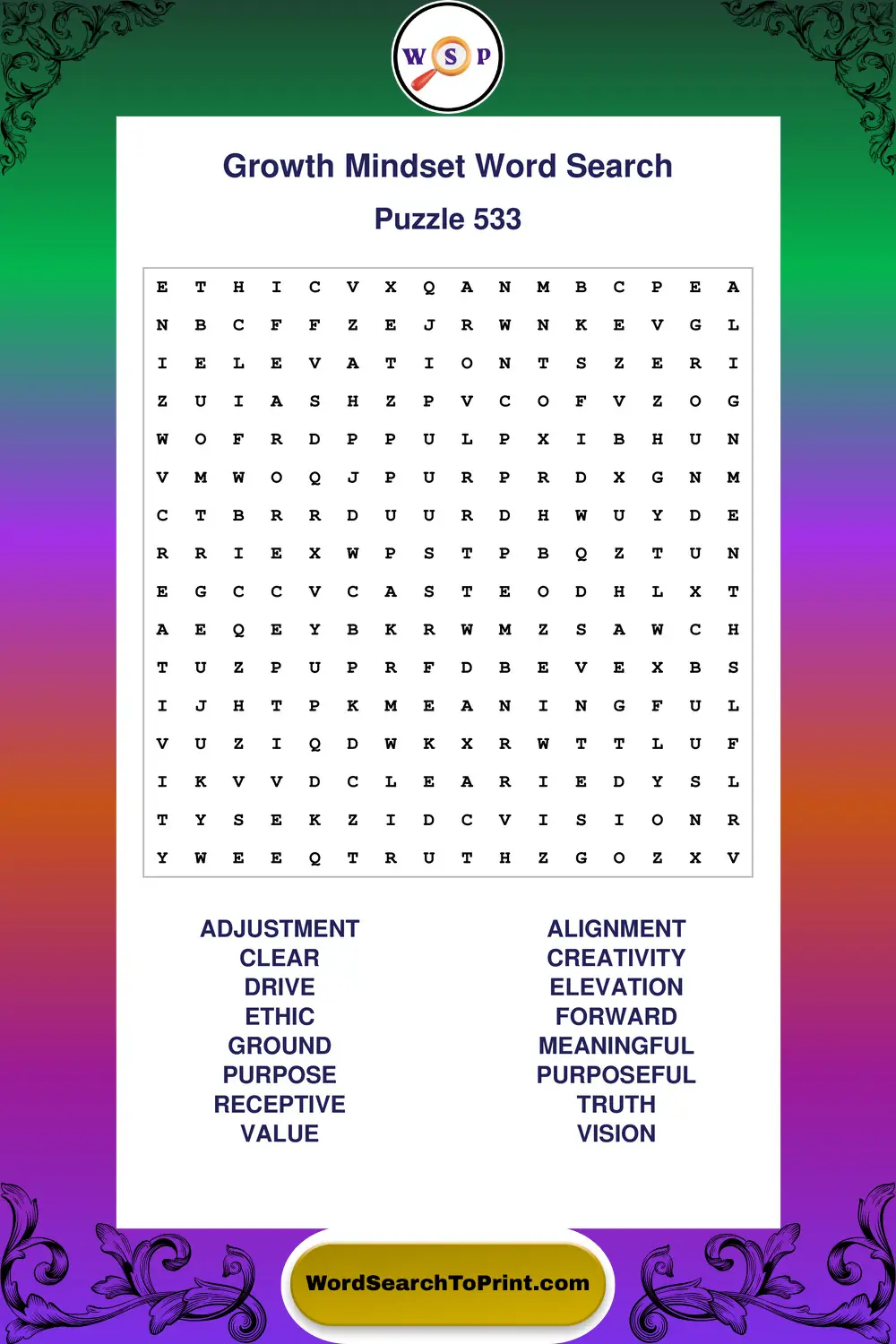 Growth Mindset Word Search Puzzle 533