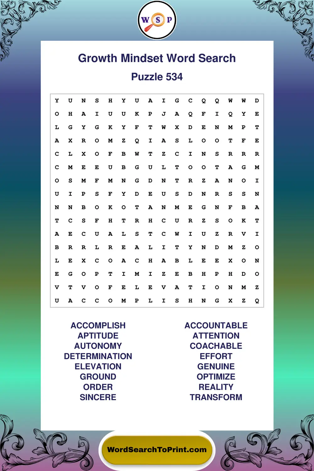 Growth Mindset Word Search Puzzle 534