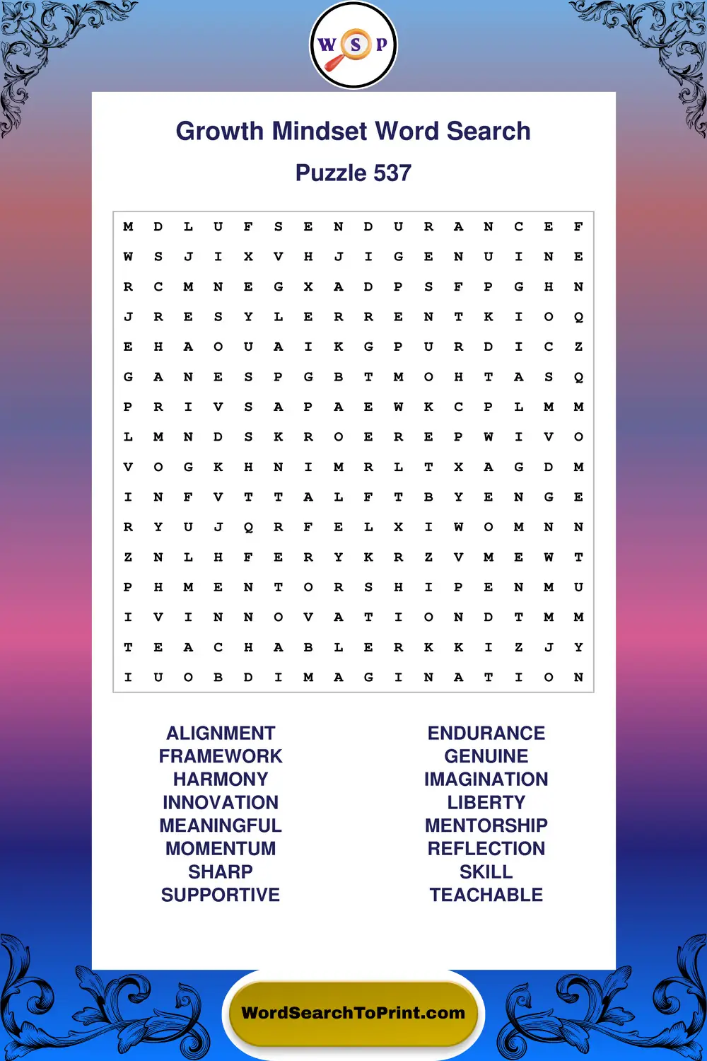 Growth Mindset Word Search Puzzle 537