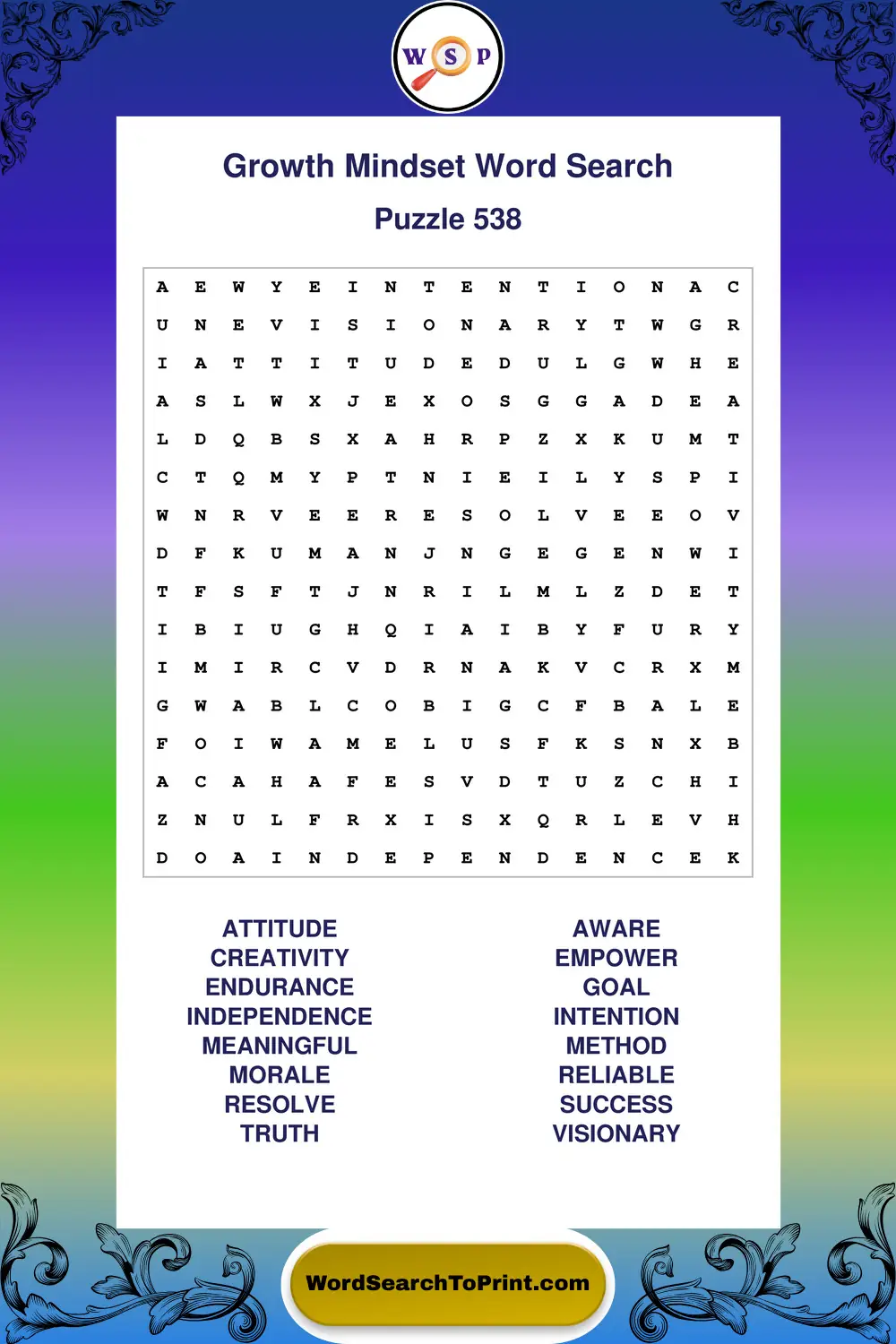 Growth Mindset Word Search Puzzle 538