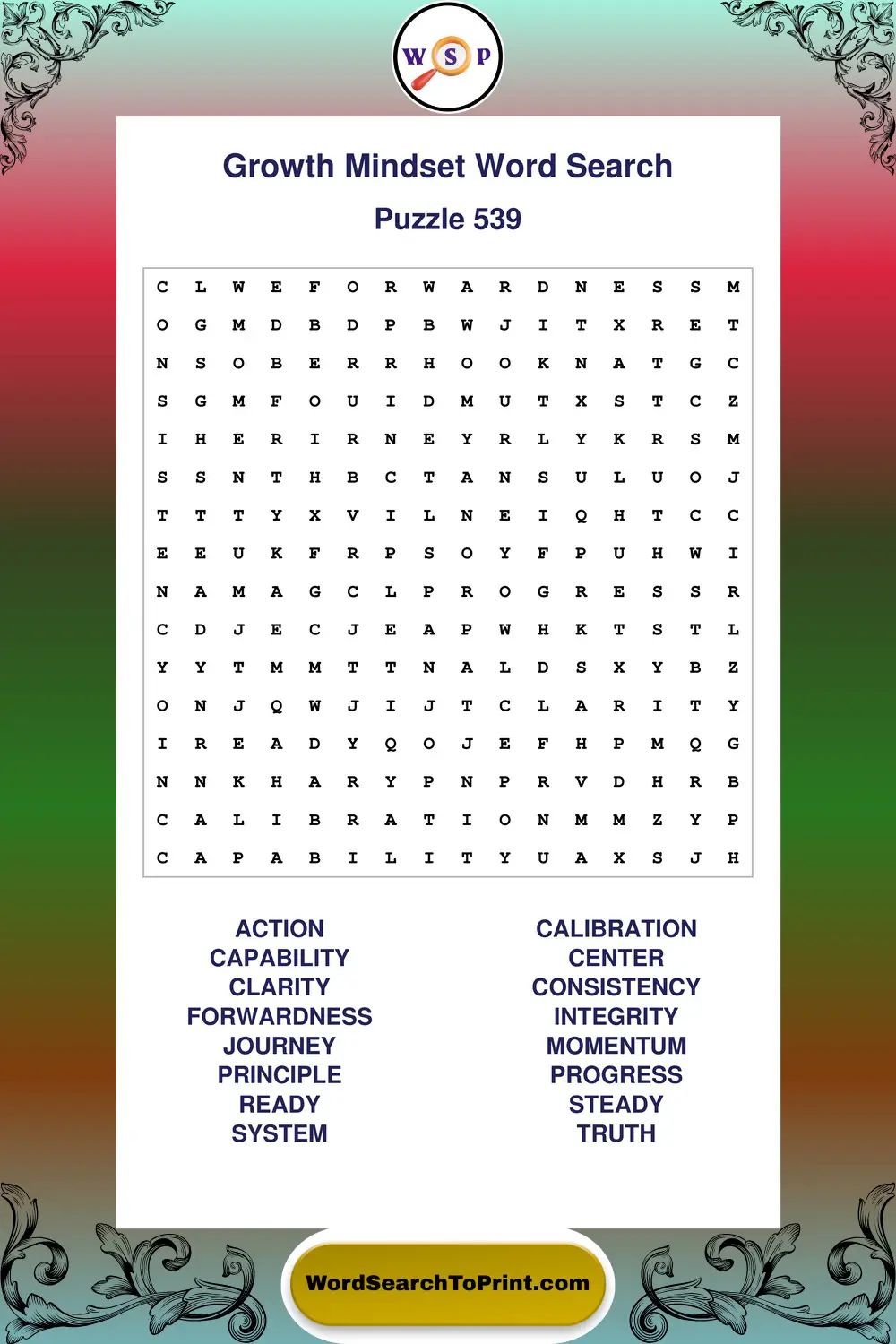 Growth Mindset Word Search Puzzle 539