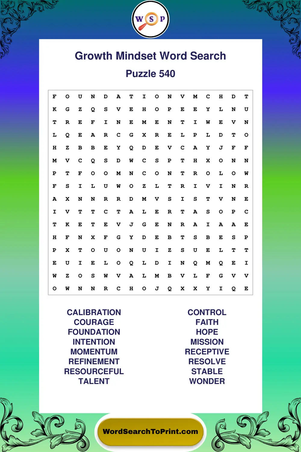 Growth Mindset Word Search Puzzle 540