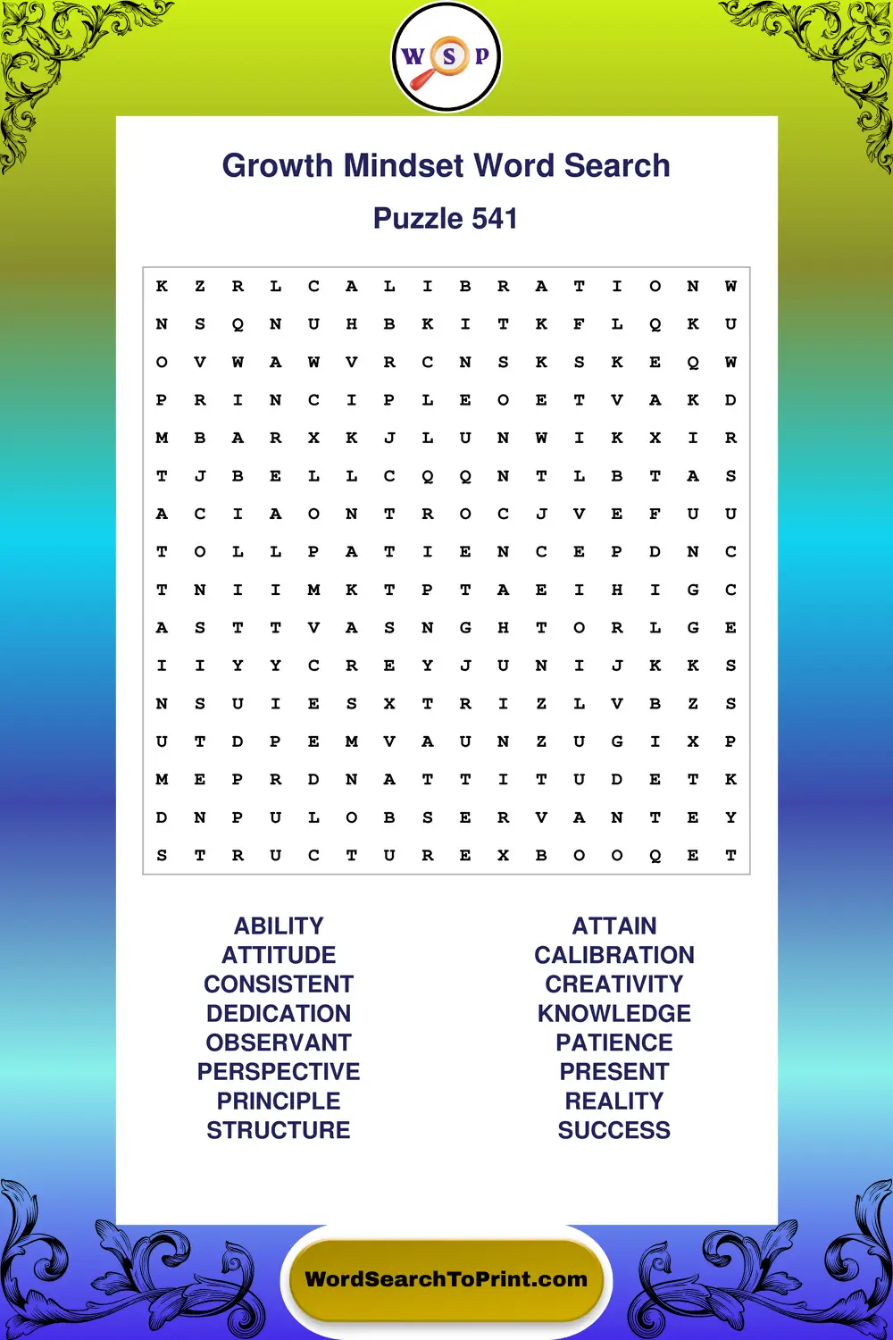 Growth Mindset Word Search Puzzle 541