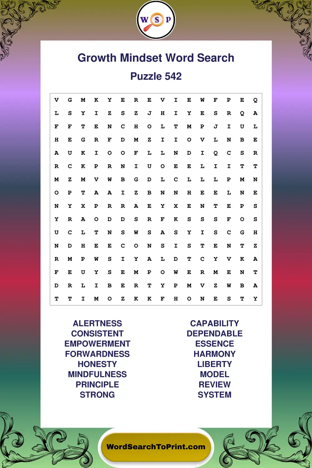 Growth Mindset Word Search Puzzle 542