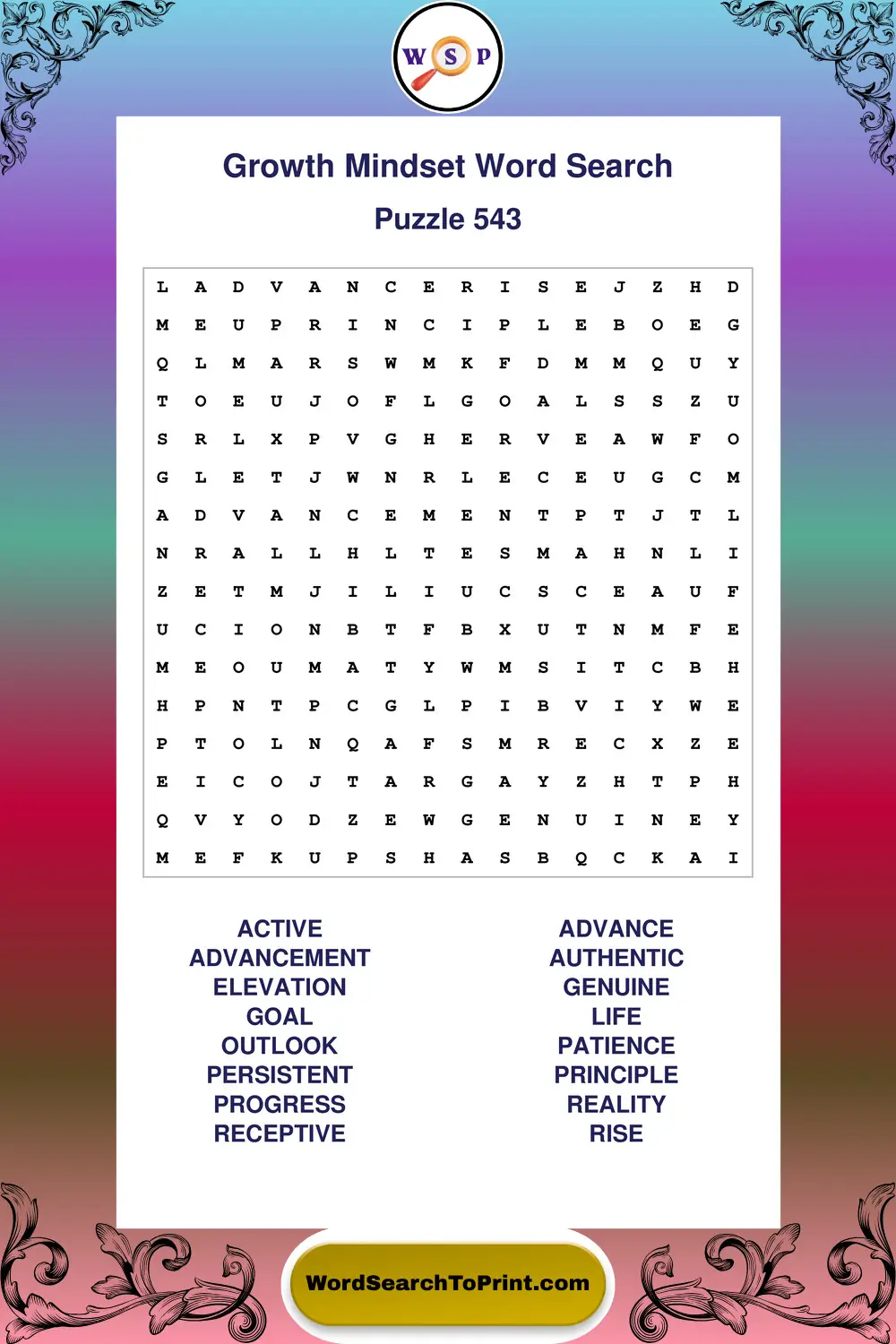 Growth Mindset Word Search Puzzle 543