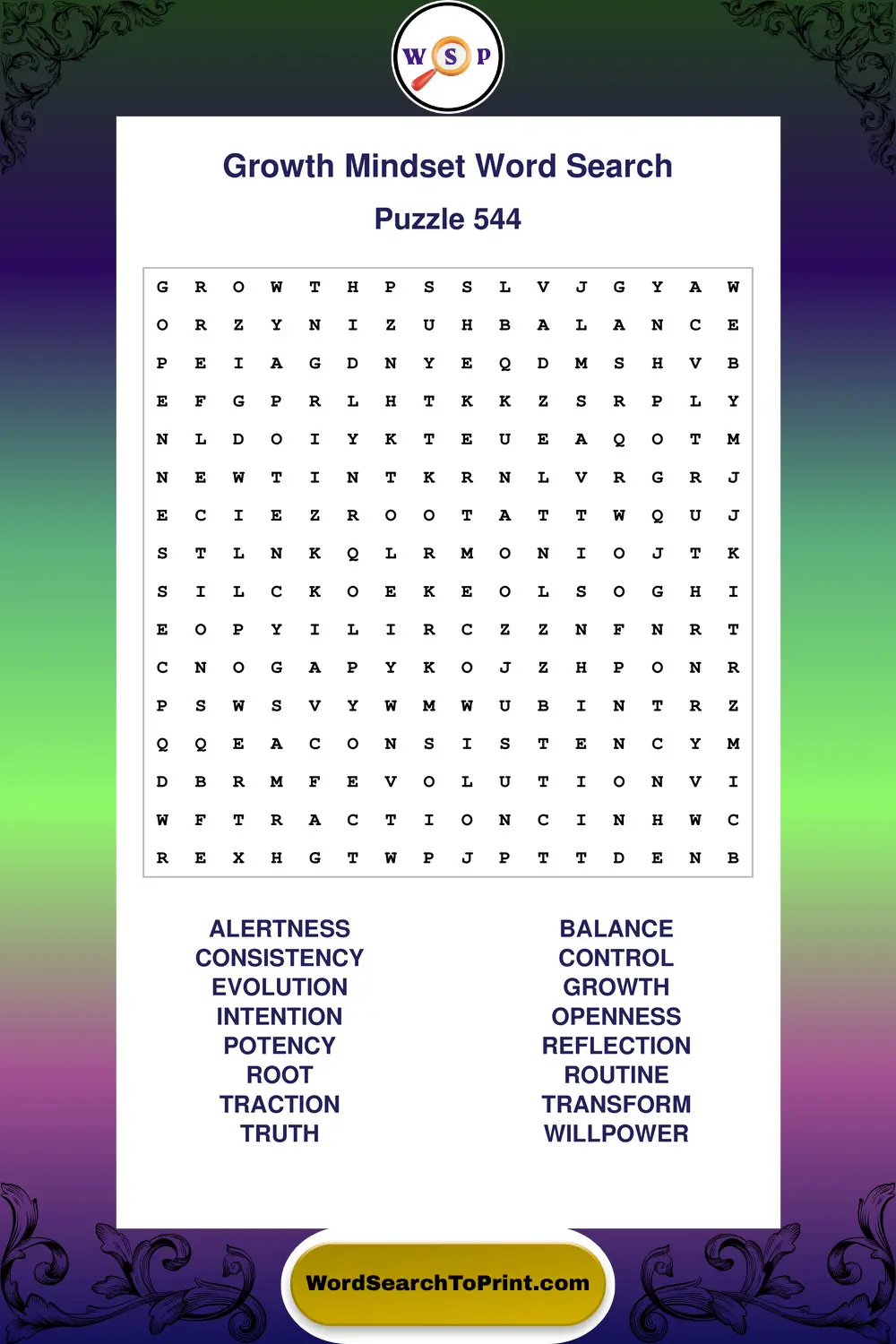 Growth Mindset Word Search Puzzle 544