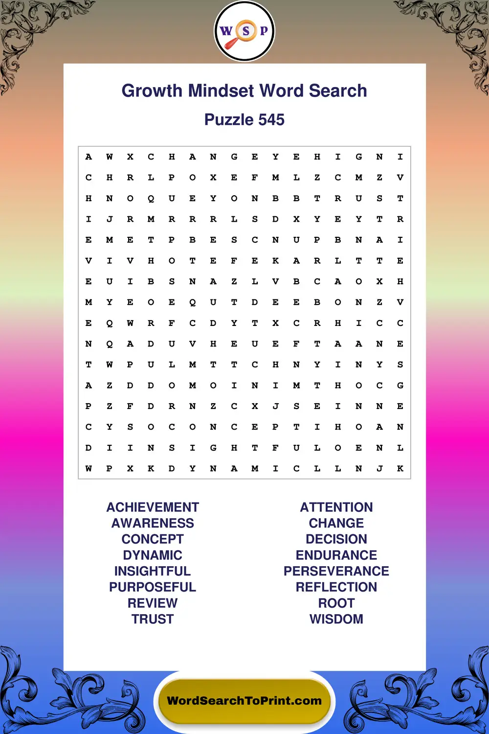 Growth Mindset Word Search Puzzle 545