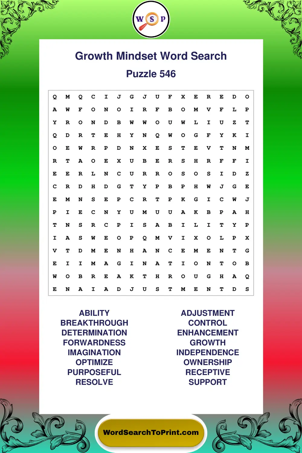 Growth Mindset Word Search Puzzle 546