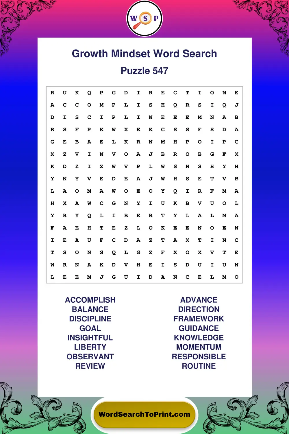 Growth Mindset Word Search Puzzle 547