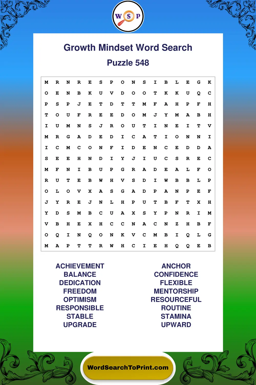 Growth Mindset Word Search Puzzle 548