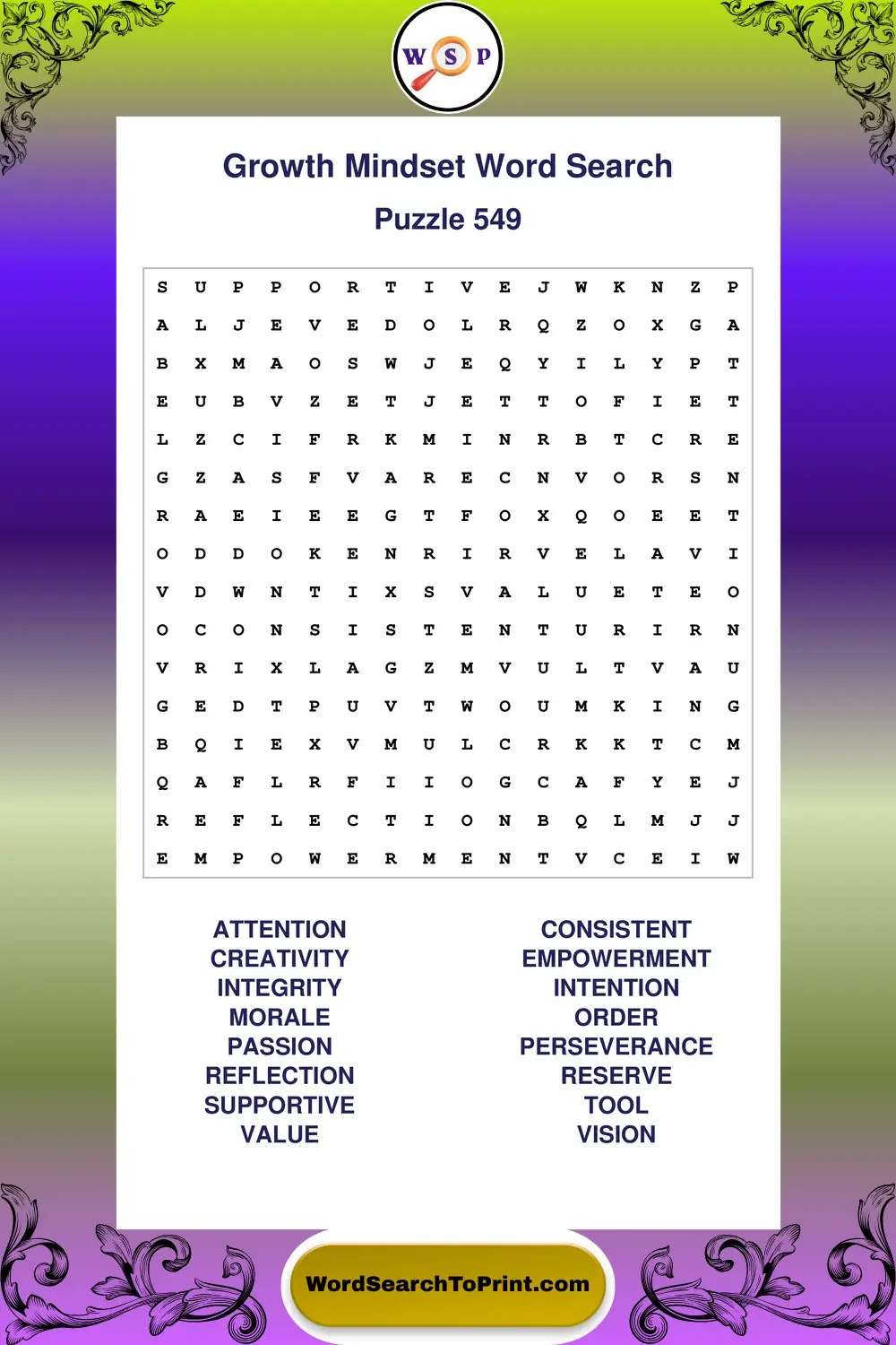 Growth Mindset Word Search Puzzle 549