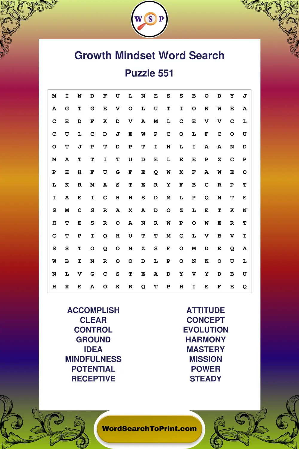 Growth Mindset Word Search Puzzle 551