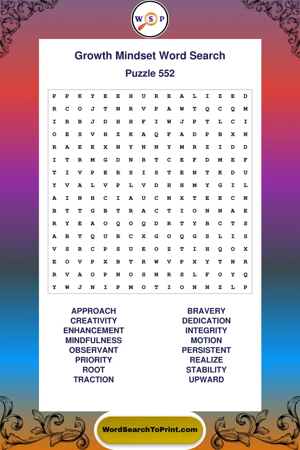 Growth Mindset Word Search Puzzle 552