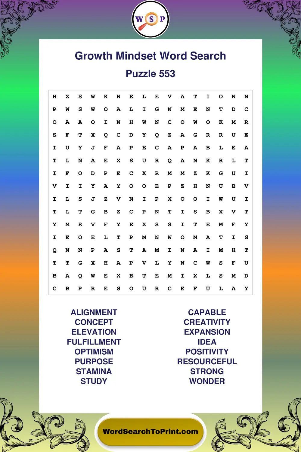 Growth Mindset Word Search Puzzle 553