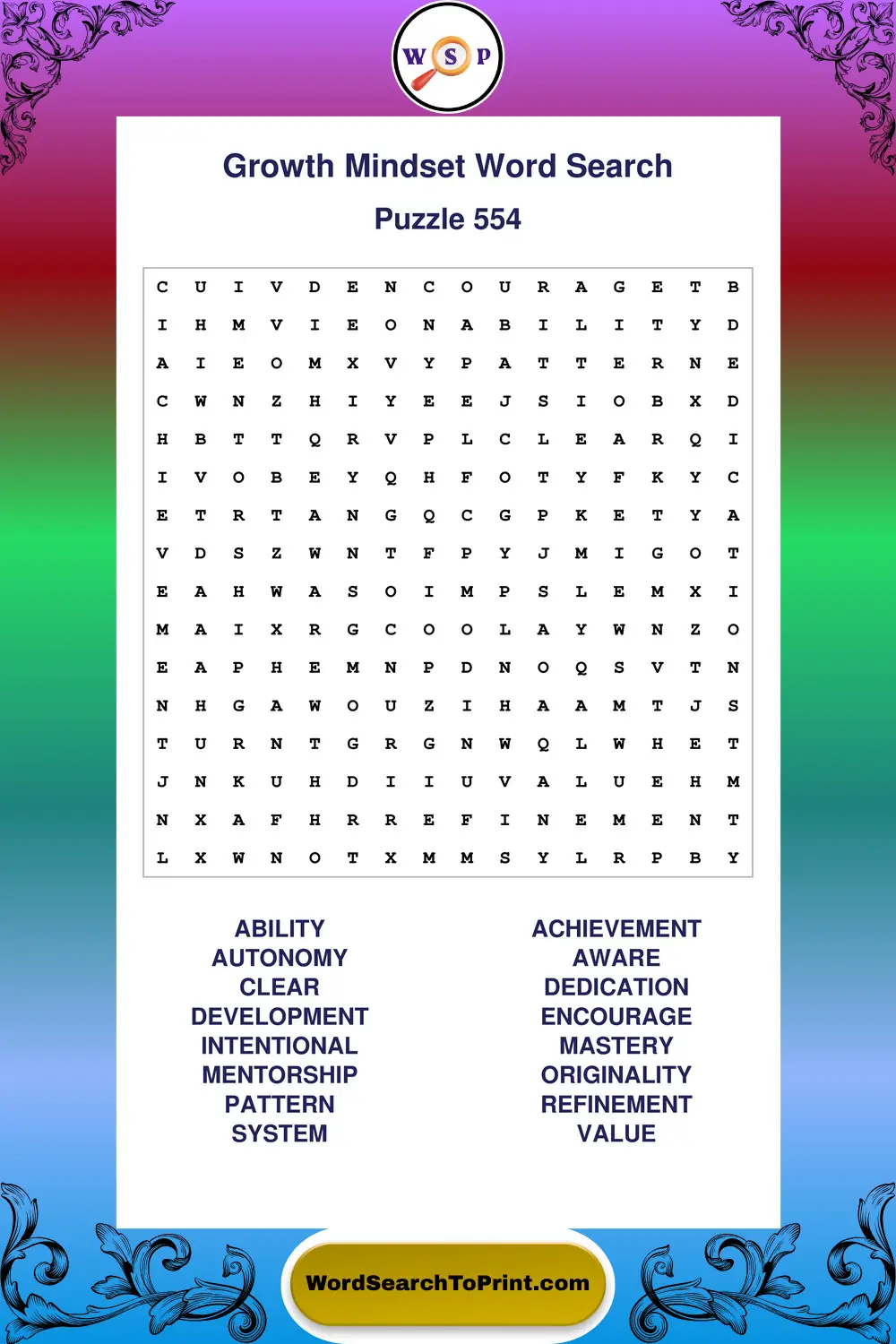 Growth Mindset Word Search Puzzle 554