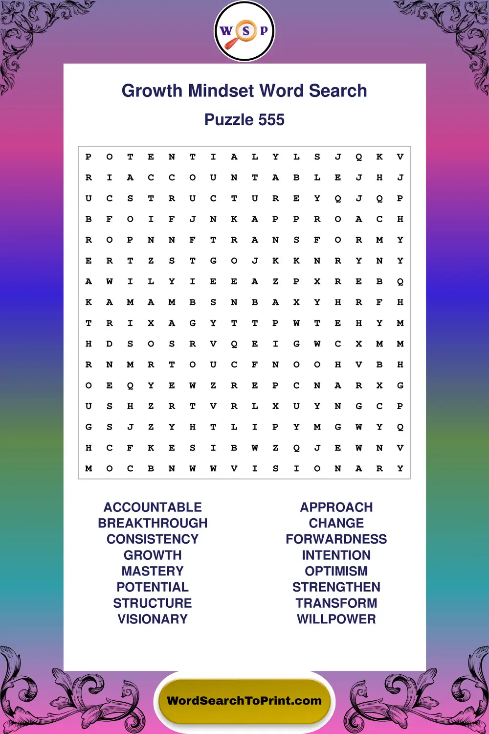 Growth Mindset Word Search Puzzle 555
