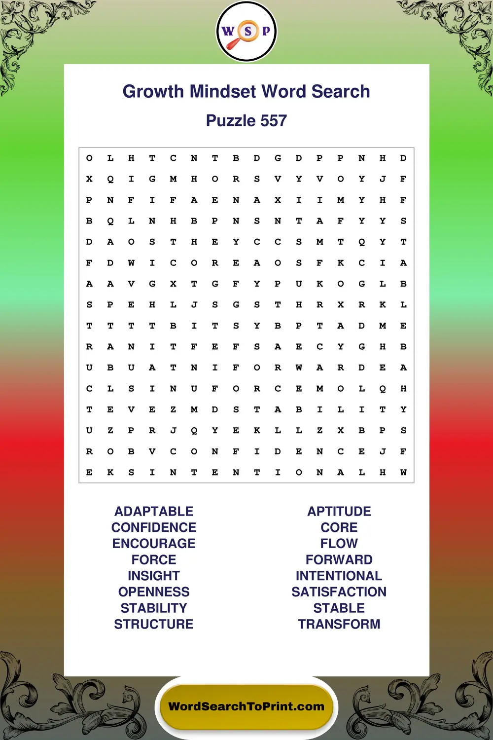 Growth Mindset Word Search Puzzle 557