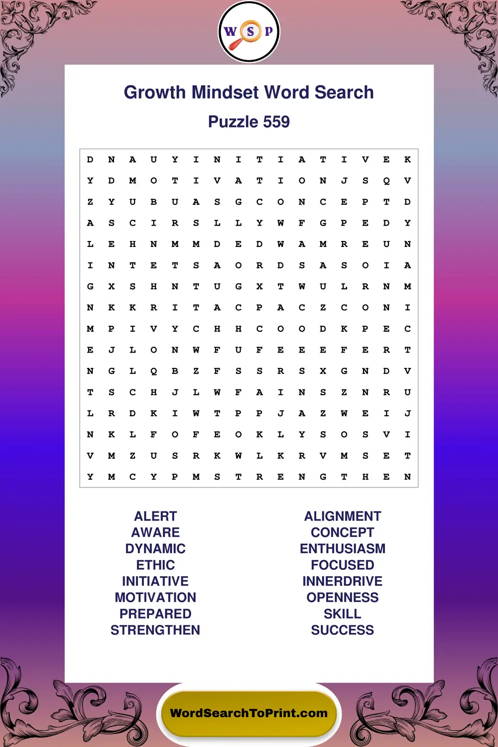 Growth Mindset Word Search Puzzle 559