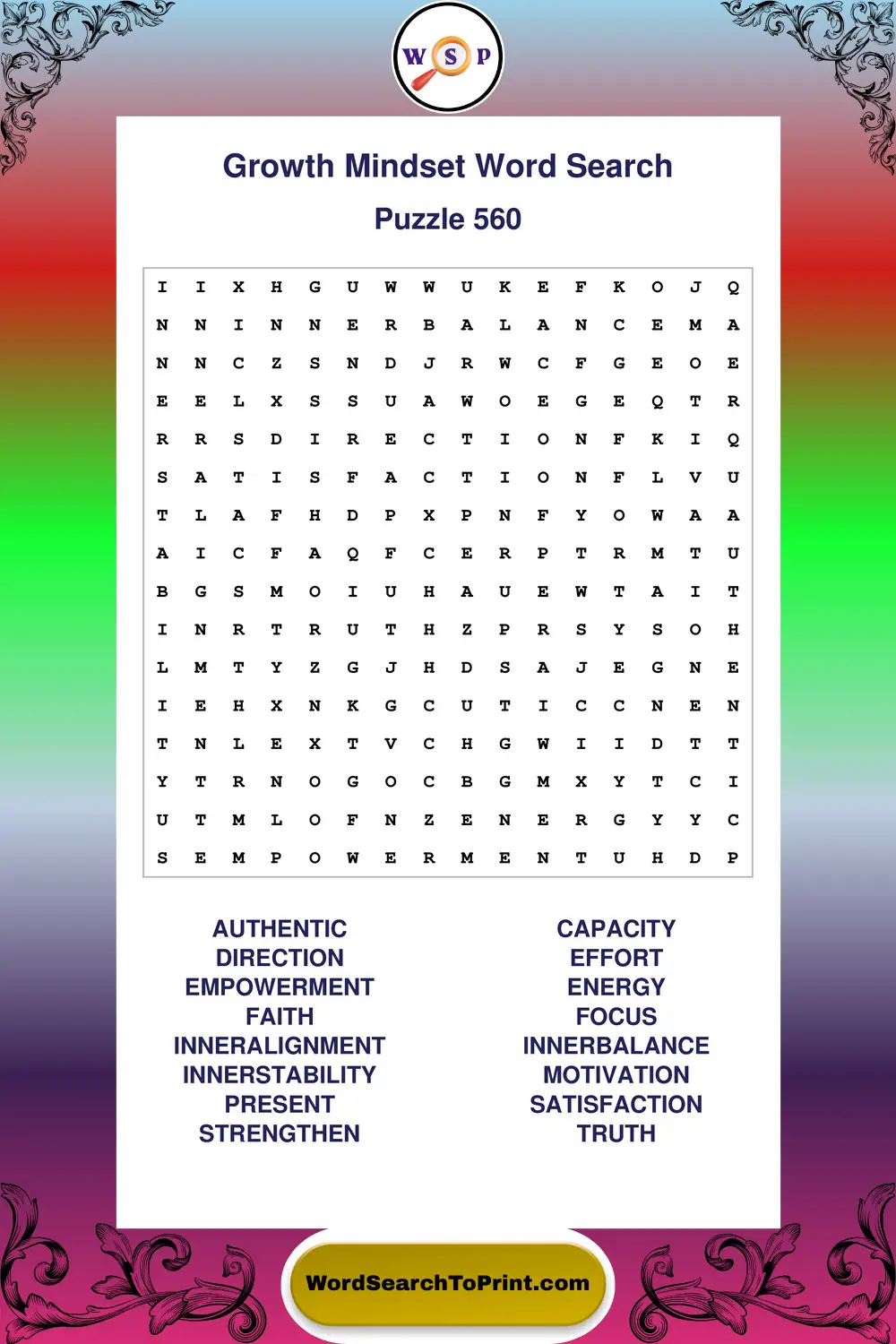Growth Mindset Word Search Puzzle 560