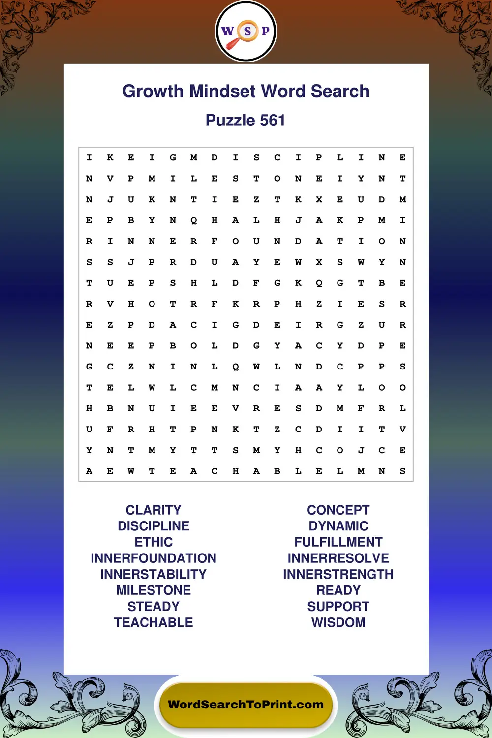 Growth Mindset Word Search Puzzle 561