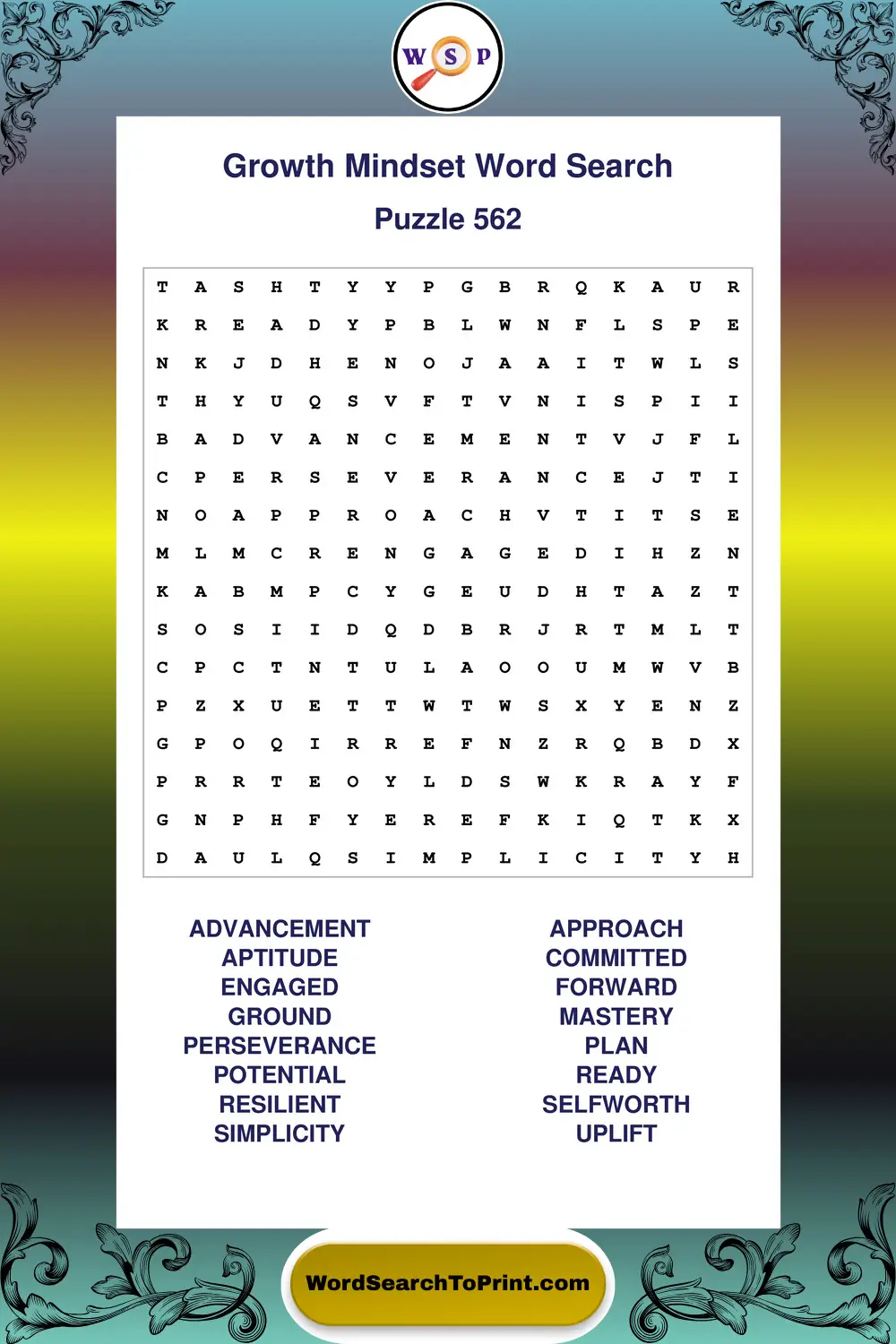 Growth Mindset Word Search Puzzle 562