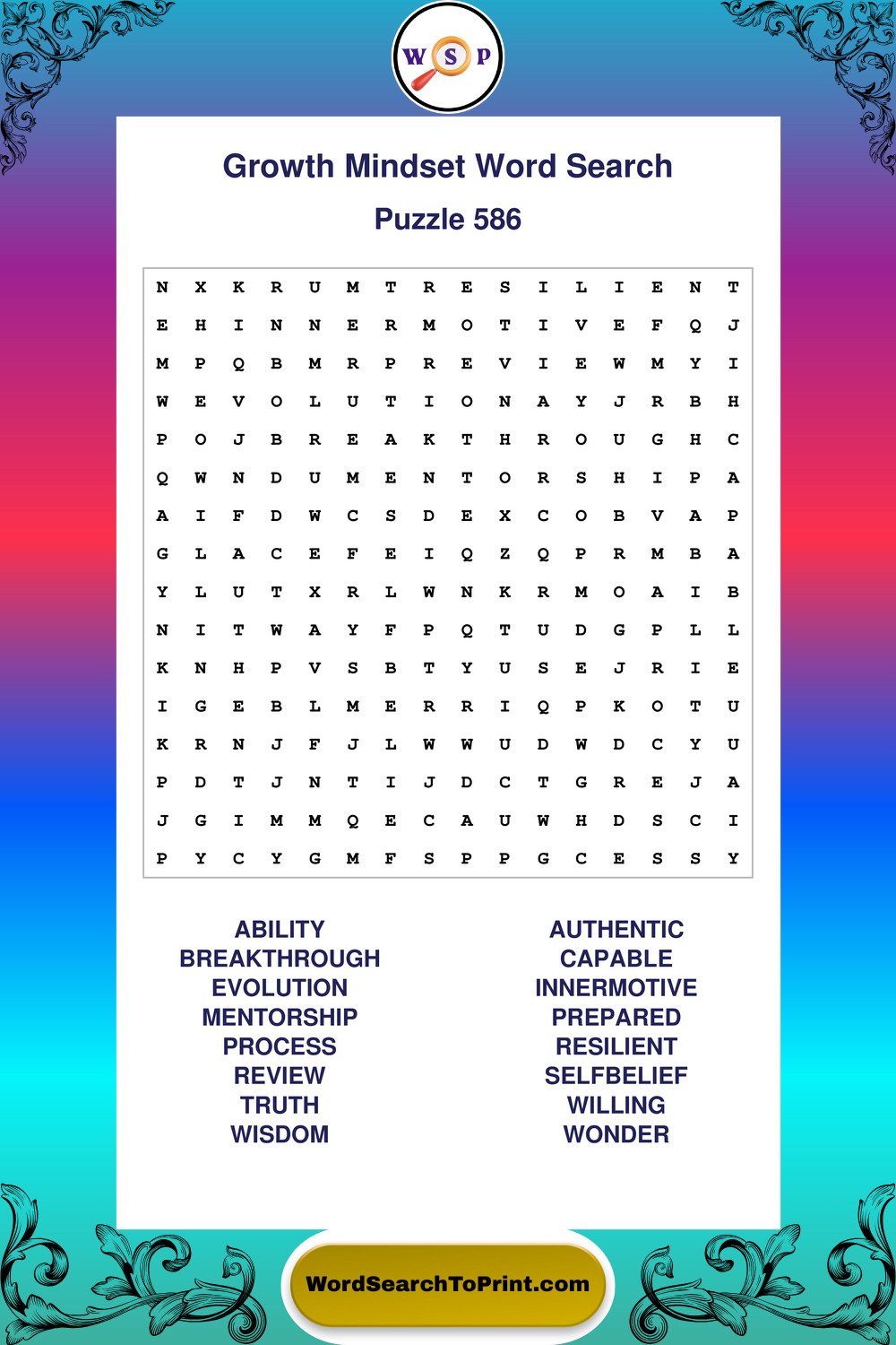Growth Mindset Word Search Puzzle 586
