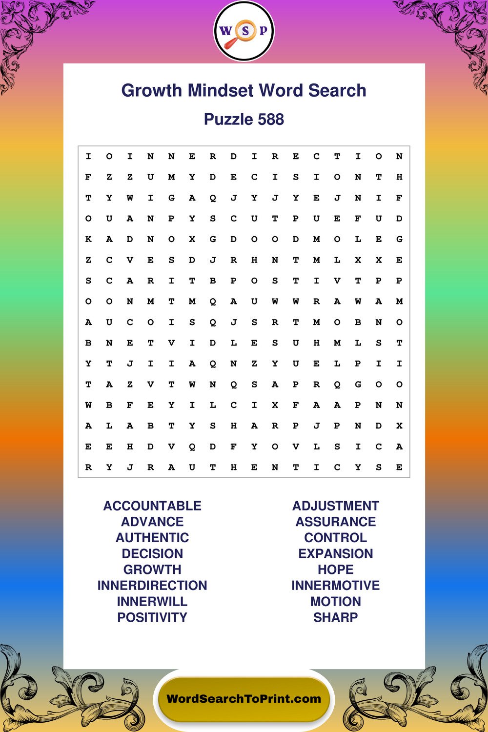 Growth Mindset Word Search Puzzle 588