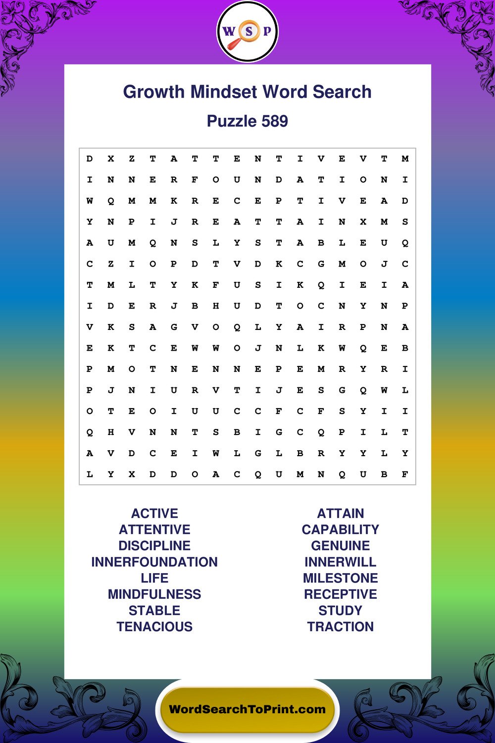 Growth Mindset Word Search Puzzle 589