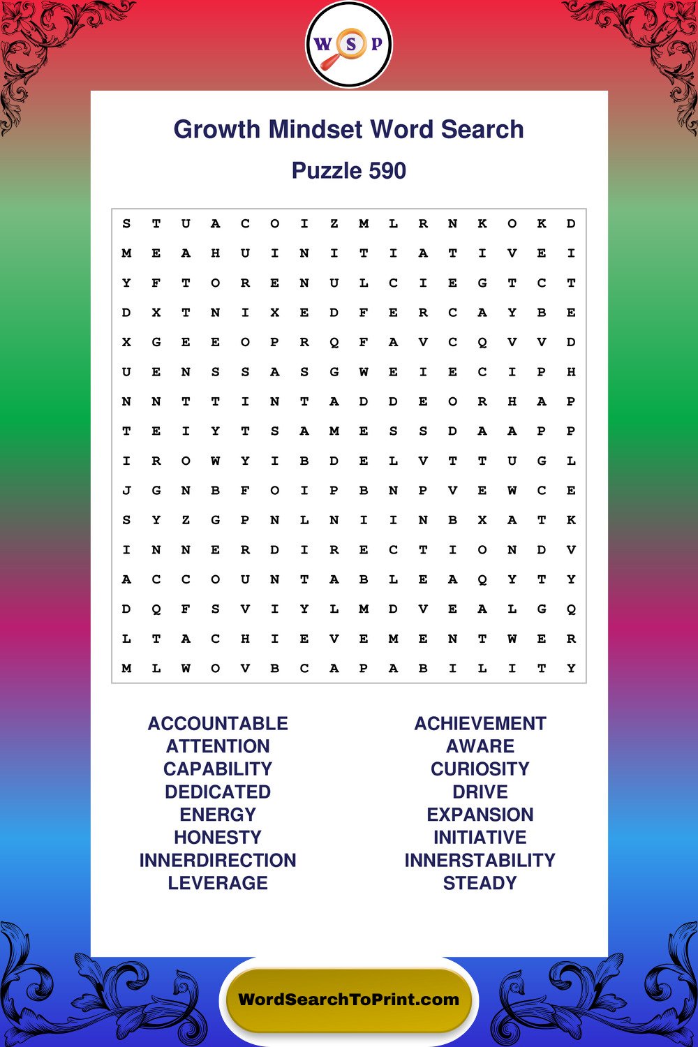 Growth Mindset Word Search Puzzle 590