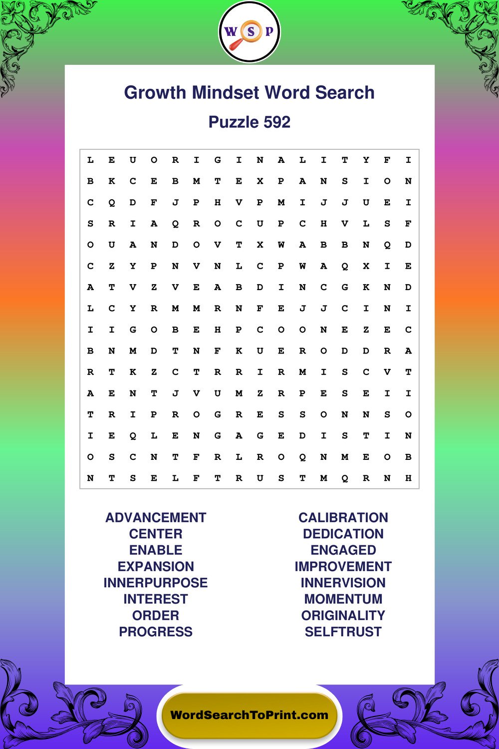 Growth Mindset Word Search Puzzle 592