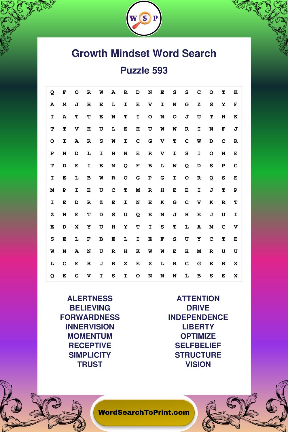 Growth Mindset Word Search Puzzle 593